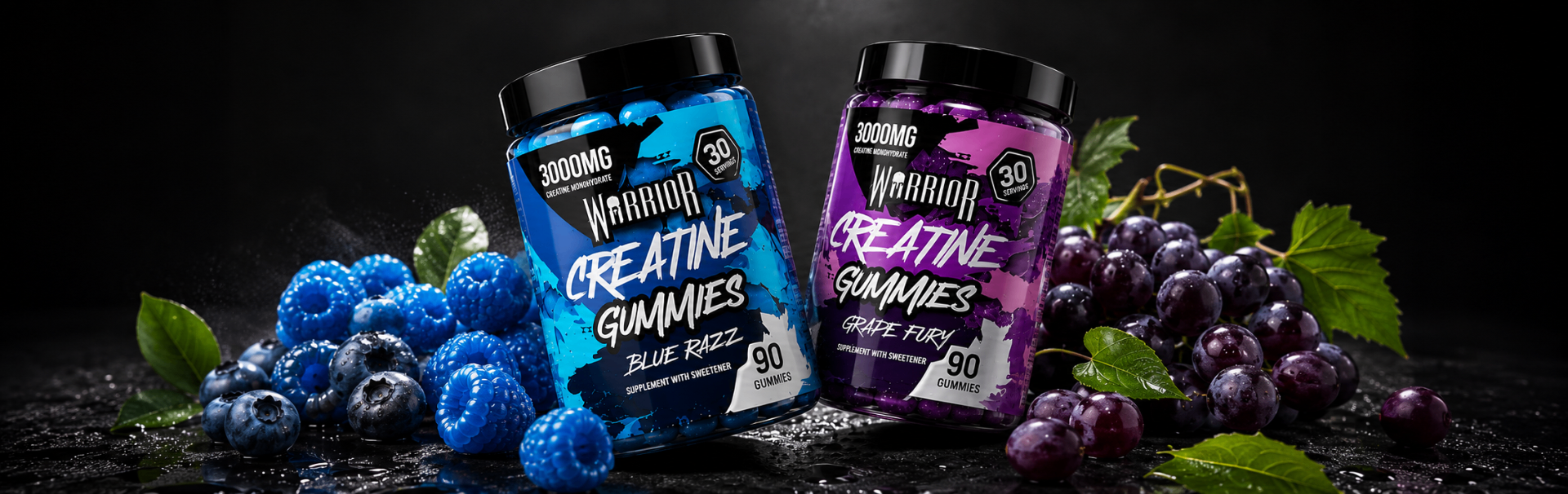 Warrior Creatine Gummies Blue Razz και Grape Fury